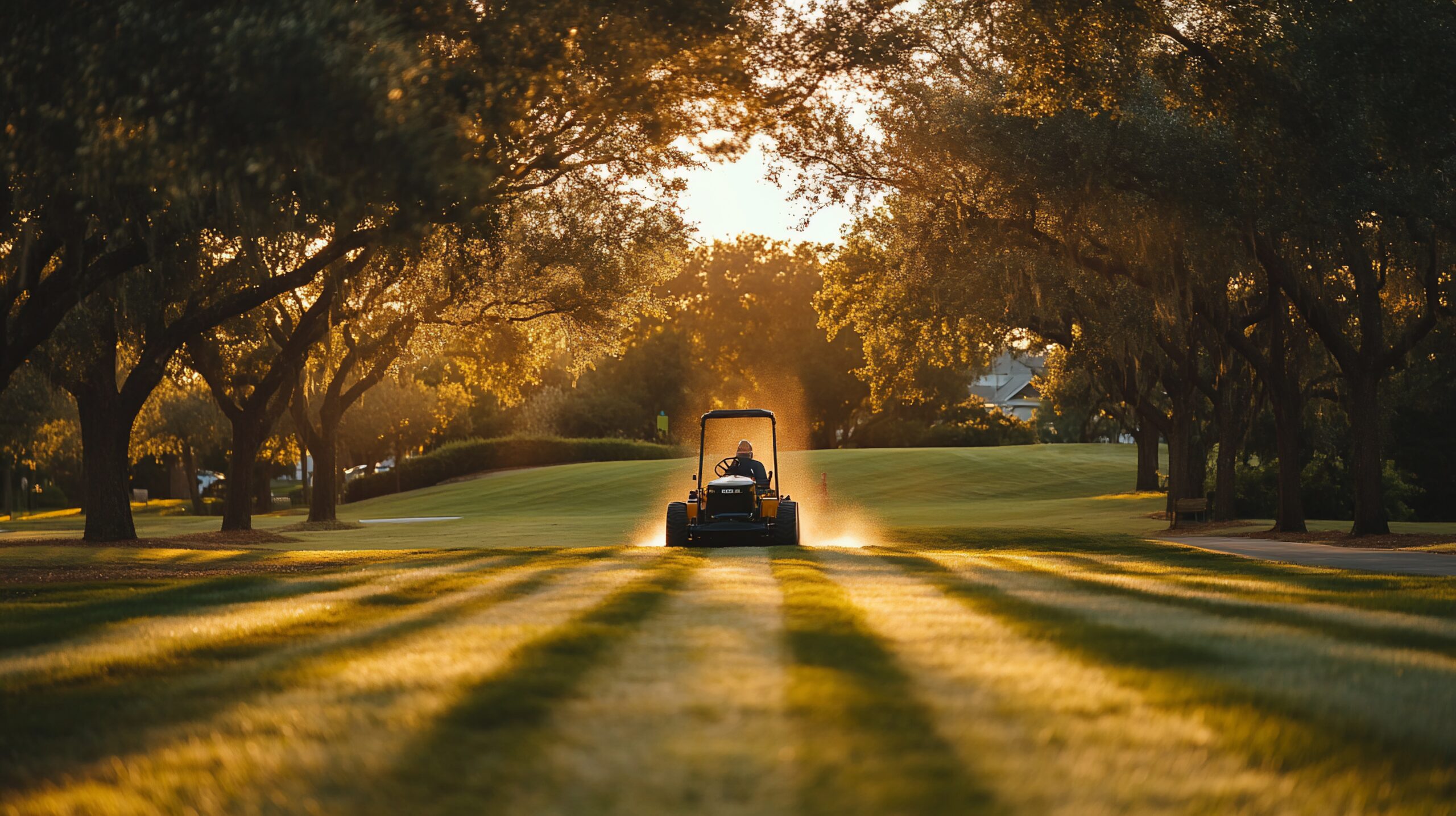 Picture maintaining a golf course in the early morning