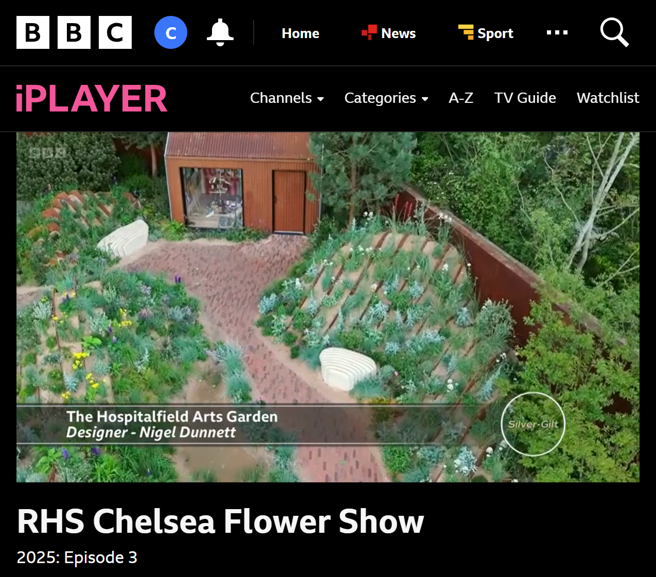 Hosptalfields Garden for RHS Chelsea, 2025, view from above as seen on BBC iplayer